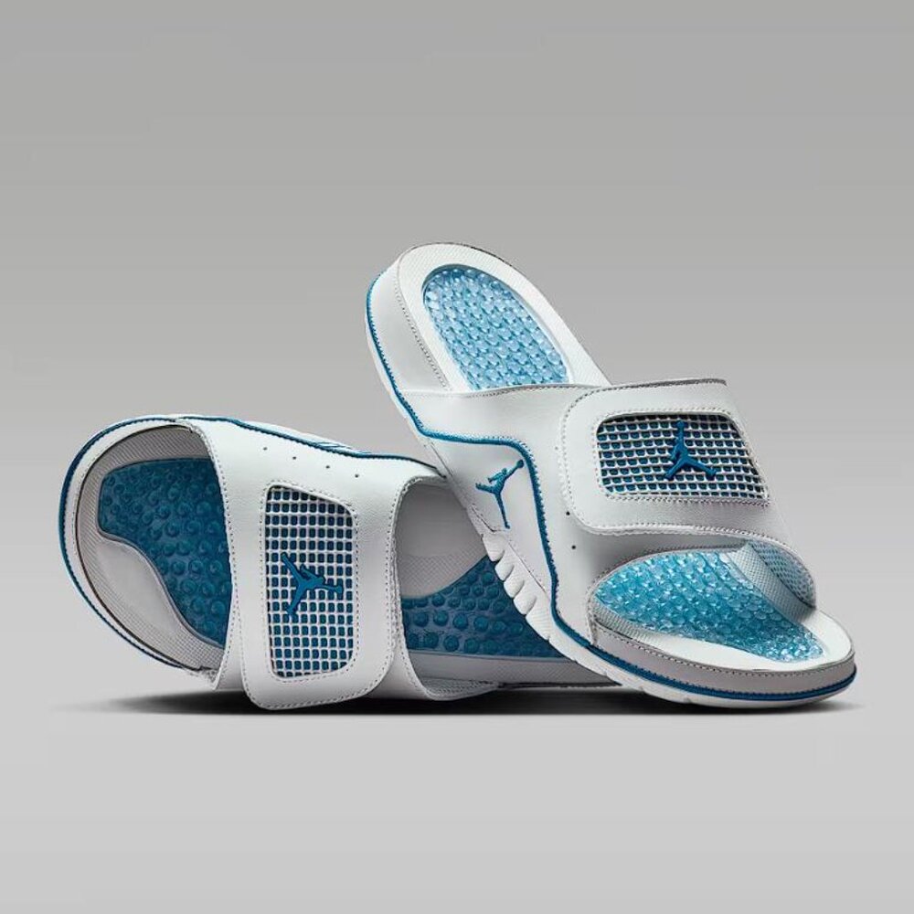 Jordan Men's White and Blue Slide Sandals with Cushioned Footbed Size 9